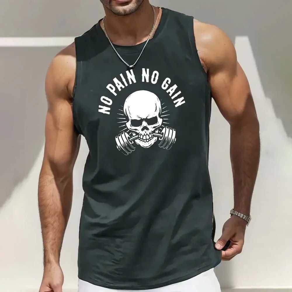 Summer Mens Sleeveless T-Shirt Fashion Braces Clothes Skull 3D Print Casual Outdoor Gym Clothing Man O Neck Pullover SportswearT250318