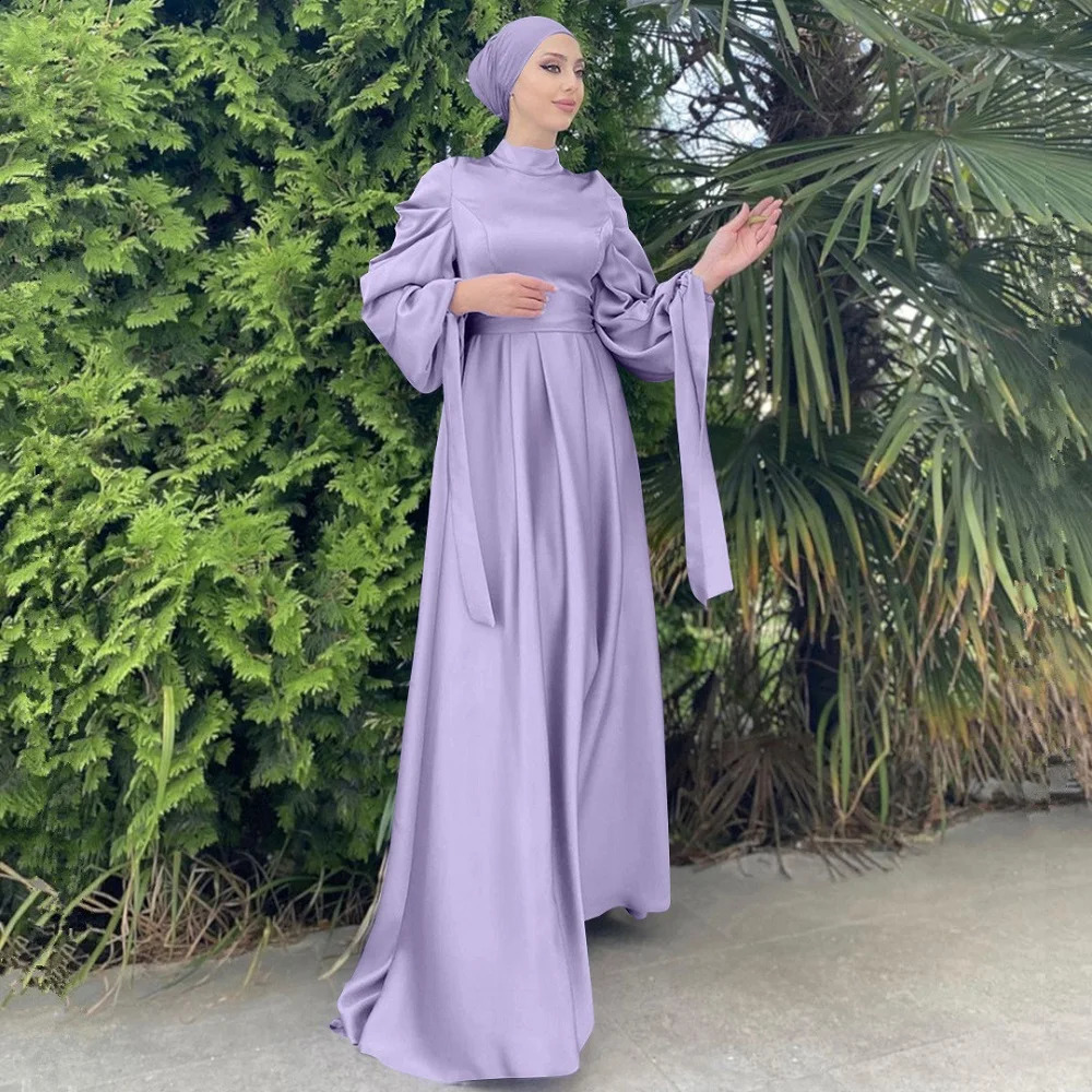 Eid Satin Ramadan Fashion Modest Abaya Muslim Dubai Saudi Arabic Slim Fit For Women Robe Clothes Femme Kaftan VestidosNo Scarf 250305