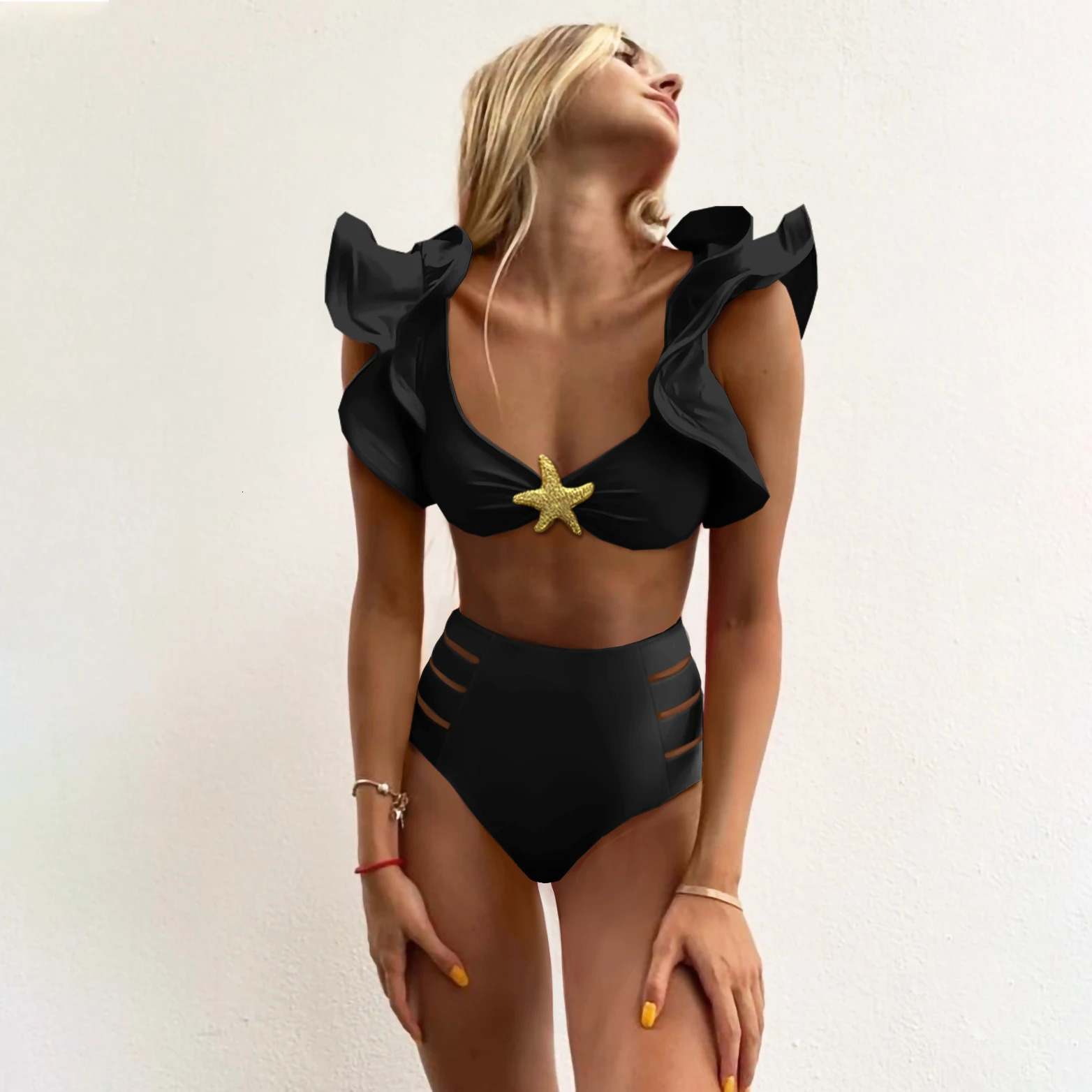 printed bikini womens swimsuit push up high waist Biquini camisole backless pleated beachwear summer 250306