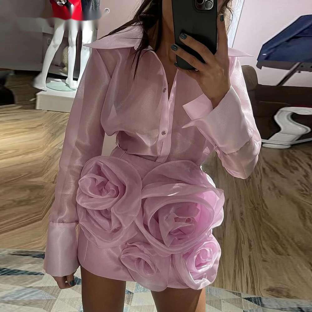 Solid Slimming Two Piece Sets For Women Lapel Long Sleeve Shirt High Waist Spliced Appliques Chic Set Female Style