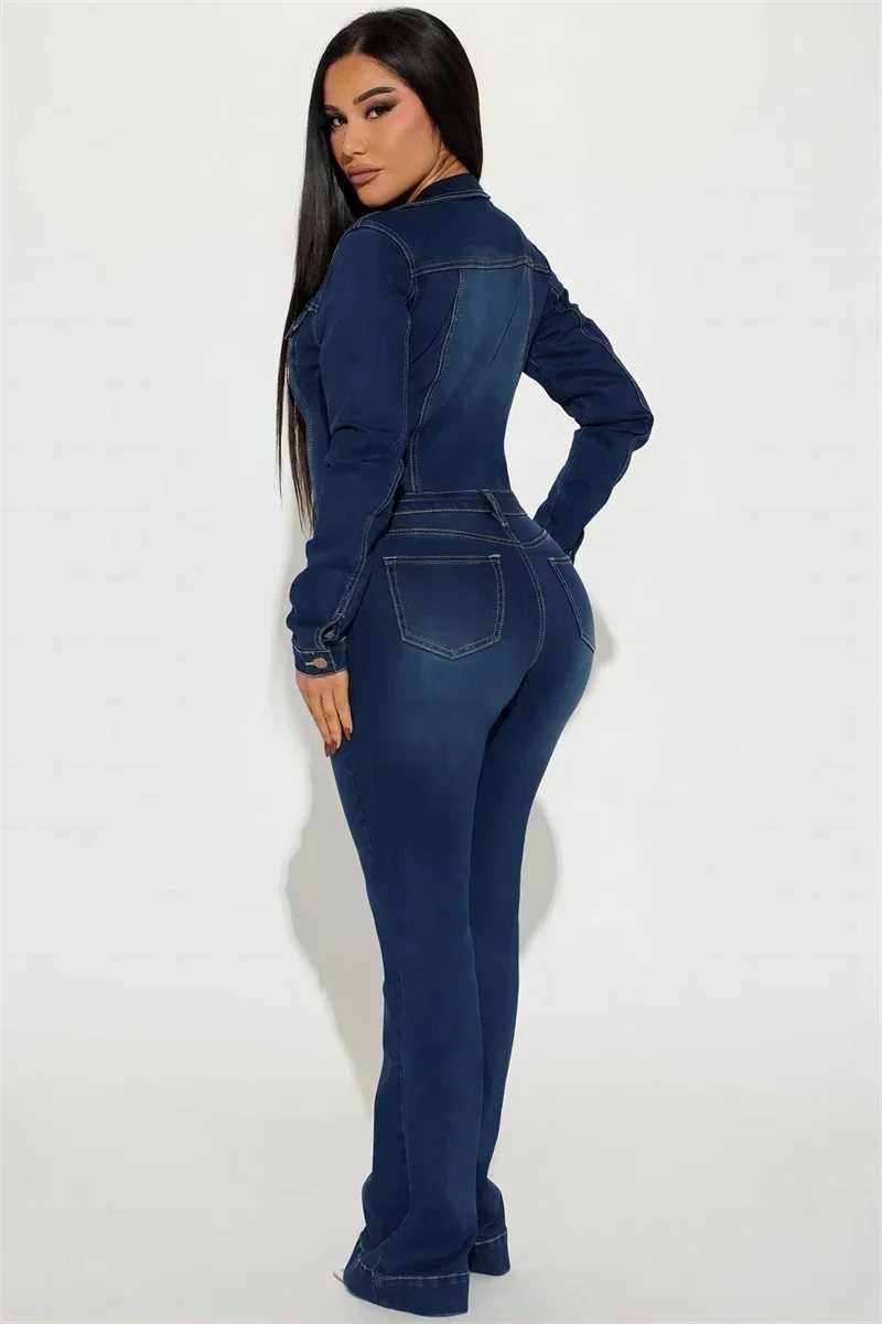 Strtwear Jeans Jumpsuits Autumn Clothes Women 2024 Full Sve Flare Pants Denim Rompers Playsuits One Pieces Overalls Outfit W250306 - view 4