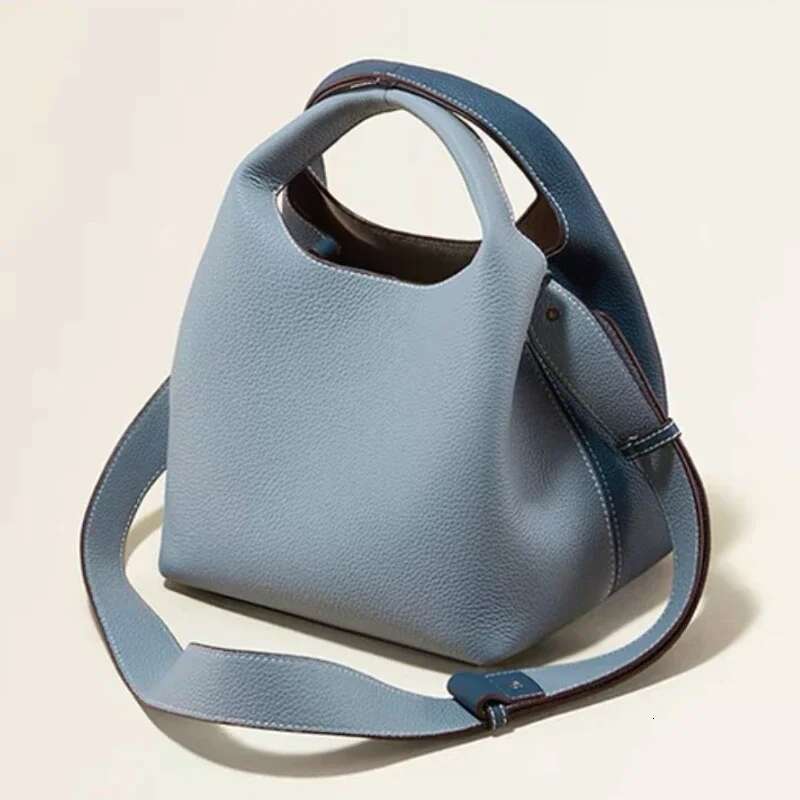 Women's Bucket Soft Genuine Leather High Temperament One Shoulder Crossbody Bag Double-Sided Design Fashion Handbag