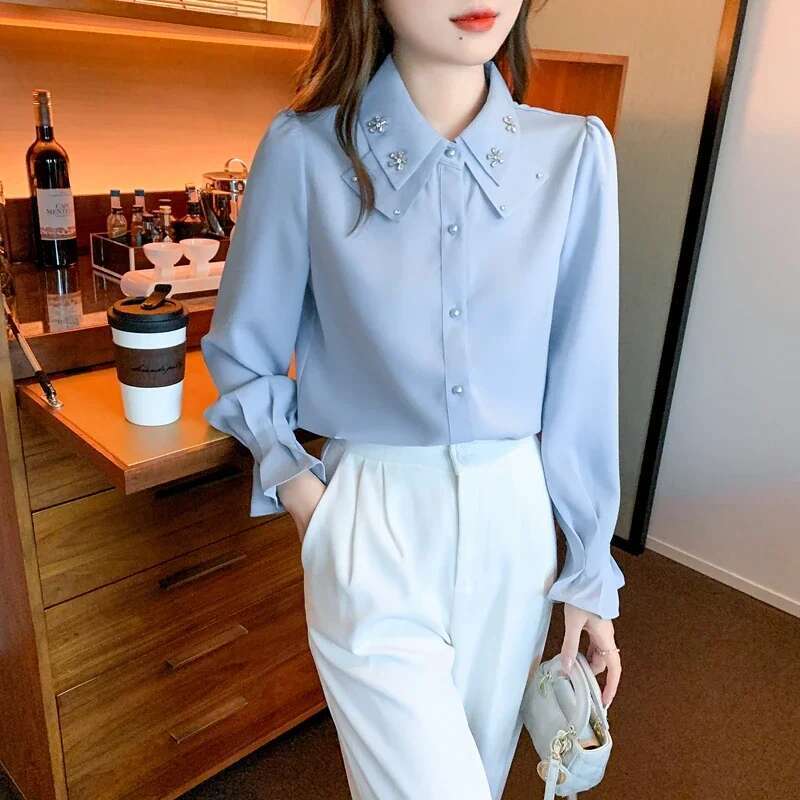 Elegant Long Sleeve Chiffon Shirts Women 2025 Autumn Winter Fashion White Blusa Feminina Korean Style Office Ladies Tops Blouses