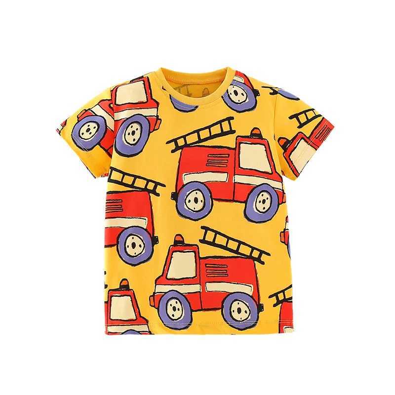 Jumping Meters 3-8T 100% Cotton Boys Kids Tees Firetrucks Print Fashion Summer Girls Tshirts Baby Clothes Childrens Tees TopsT250306