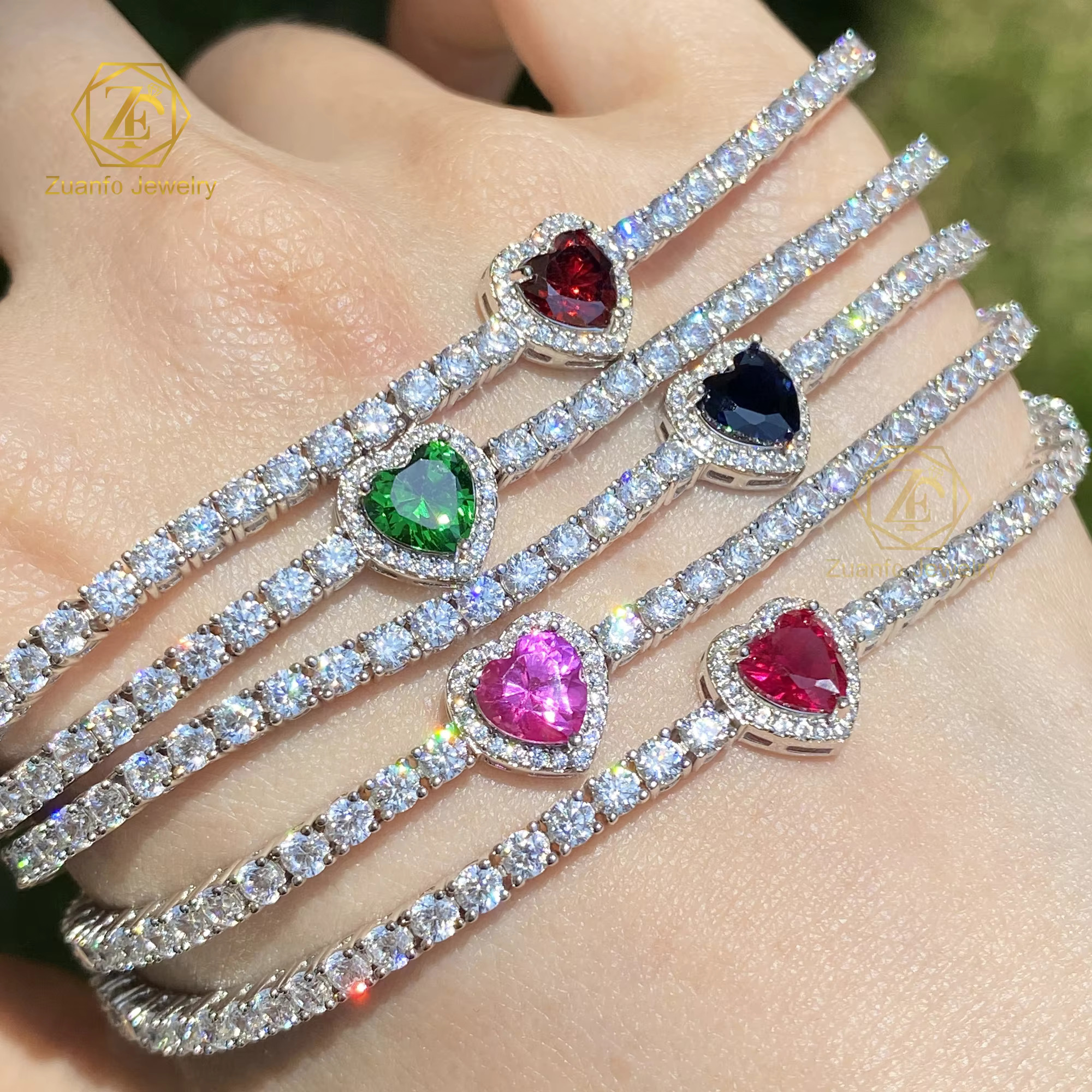 Luxury 925 Silver Tennis Bracelet With D VVS1 Moissanite Gold Plated Ruby Sapphire in Oval/Heart/Cushion Shape Gift for Women