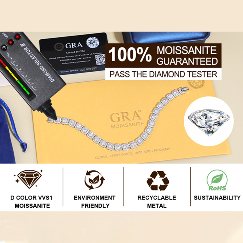 Iced Out Moissanite Halo Tennis Bracelet for Women Men S Sterling Sier Gold Plated Jewelry with GRA Bracelets Gifts