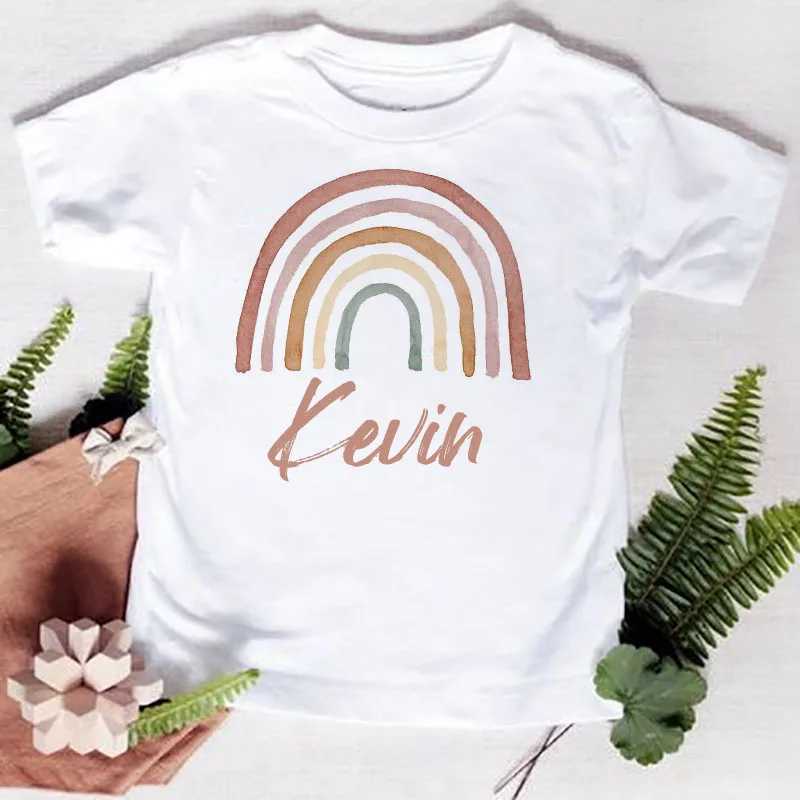 Personalised Rainbow with Name T-Shirt Children for Boys Girls Clothes Custom Kids Shirts Child Baby Tees Tops Toddler T ShirtsT250306