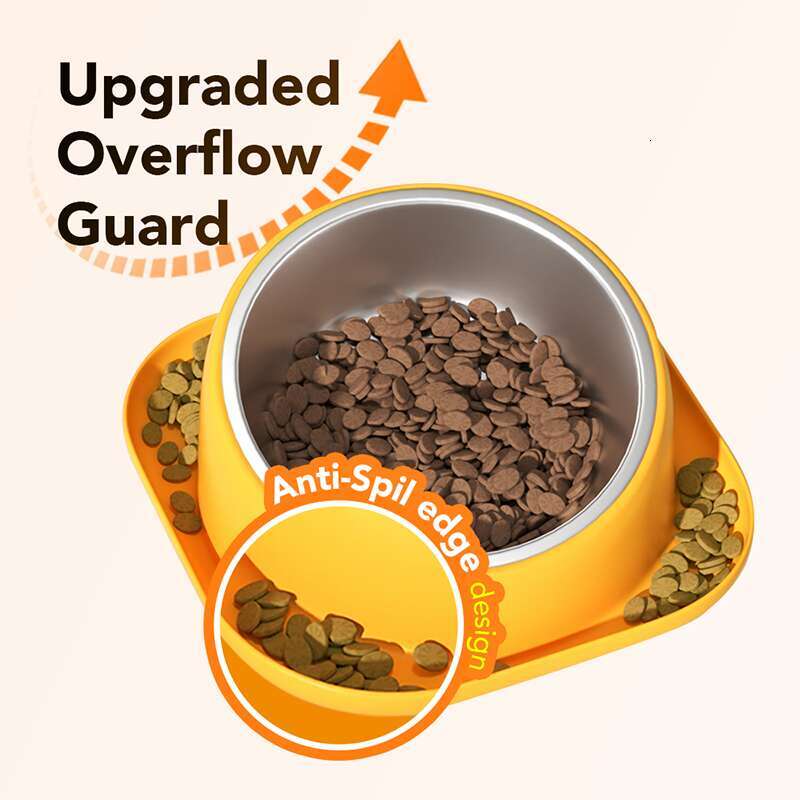 DHpet Tilted Angle Dog Bowl 15° Slanted Stainless Steel Dog Cat Food Bowl Water Bowl Non-Spill Safeguard Neck for Dogs Cats & Pets