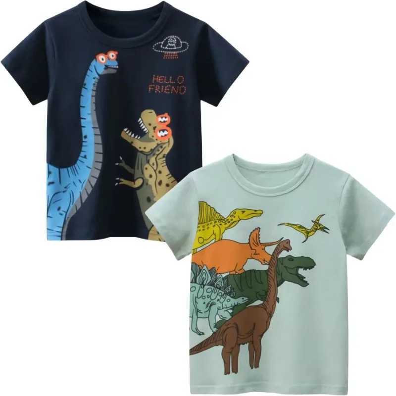 Dropshipping 2-Pack 2025 Summer New Children Cartoon Dinosaur T-Shirts for Boys Tops Short Sleeve Value Pack Cotton Kids ClothesT250306