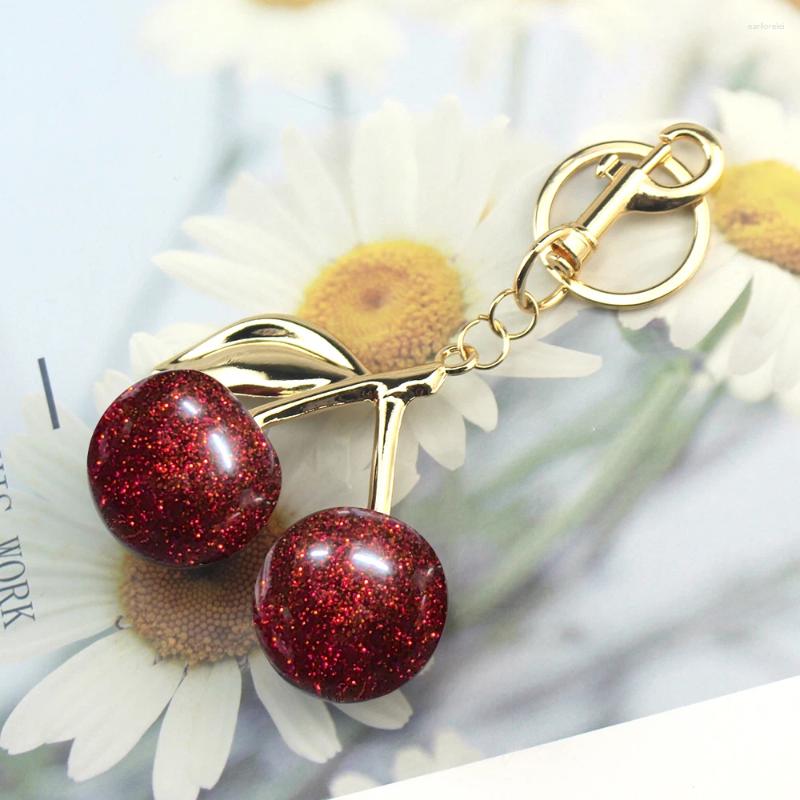 Keychains Red Cherry Bag Charm Keychain Exquisite Elegant Small Fresh Y2K Keyring For Women Backpack Purse Pendant Accessories Gift