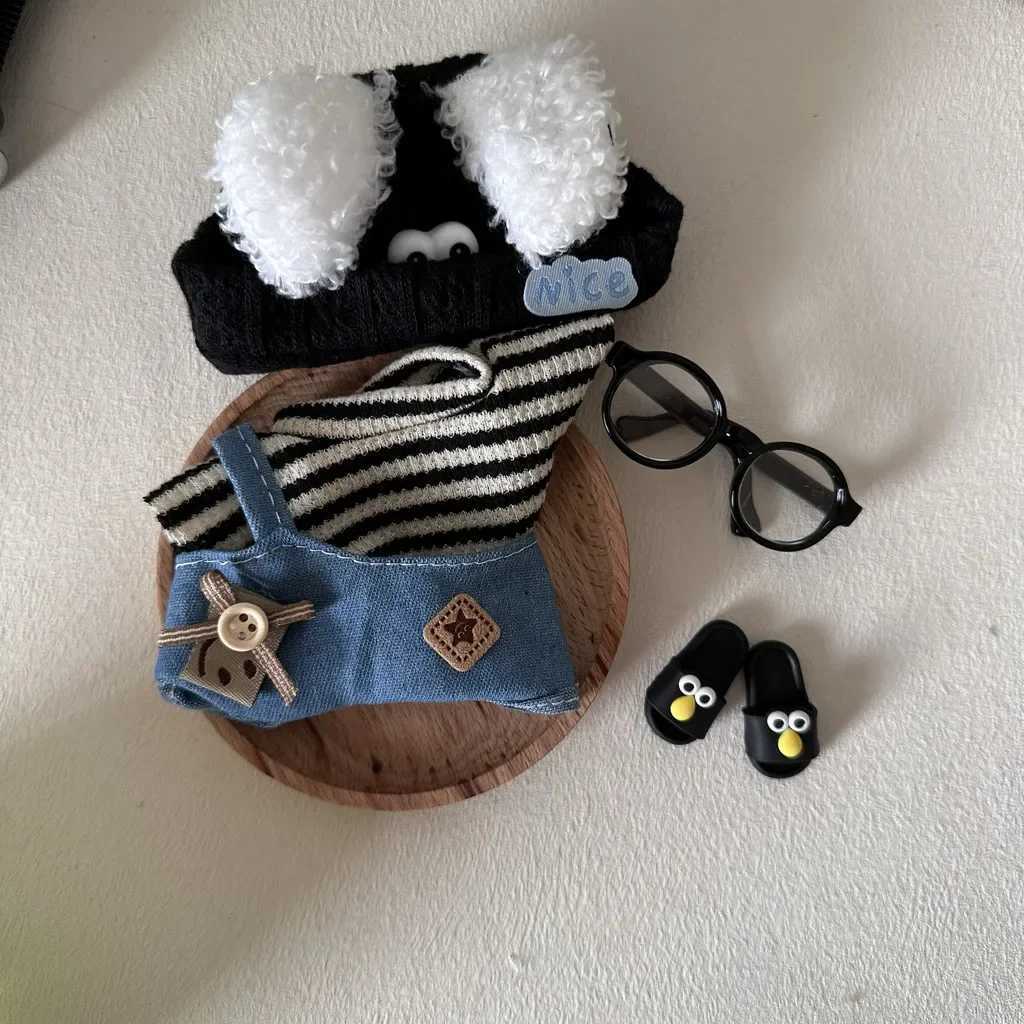 17cm Mini Plush DollS Clothes Outfit Accessories For Korea Kpop Exo Labubu Idol Striped clothes eyes shoes suit Clothing GiftT250306
