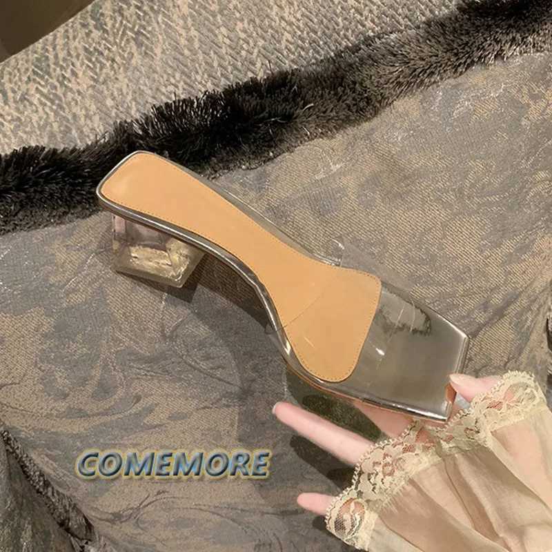 Slippers Wens Shoes Mid-heel All-making New Summer Footwear Ladies Fi Transparent Crystal Thick Heel Cool Me Sandals Y250306
