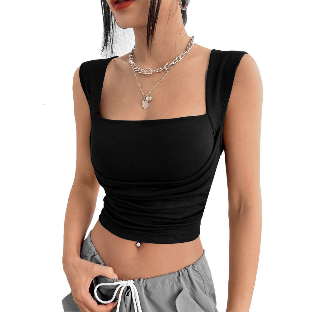 Women's Slim Fit Short Sexy Solid Color Bra Wrapped Tank With Hanging Top KLMY