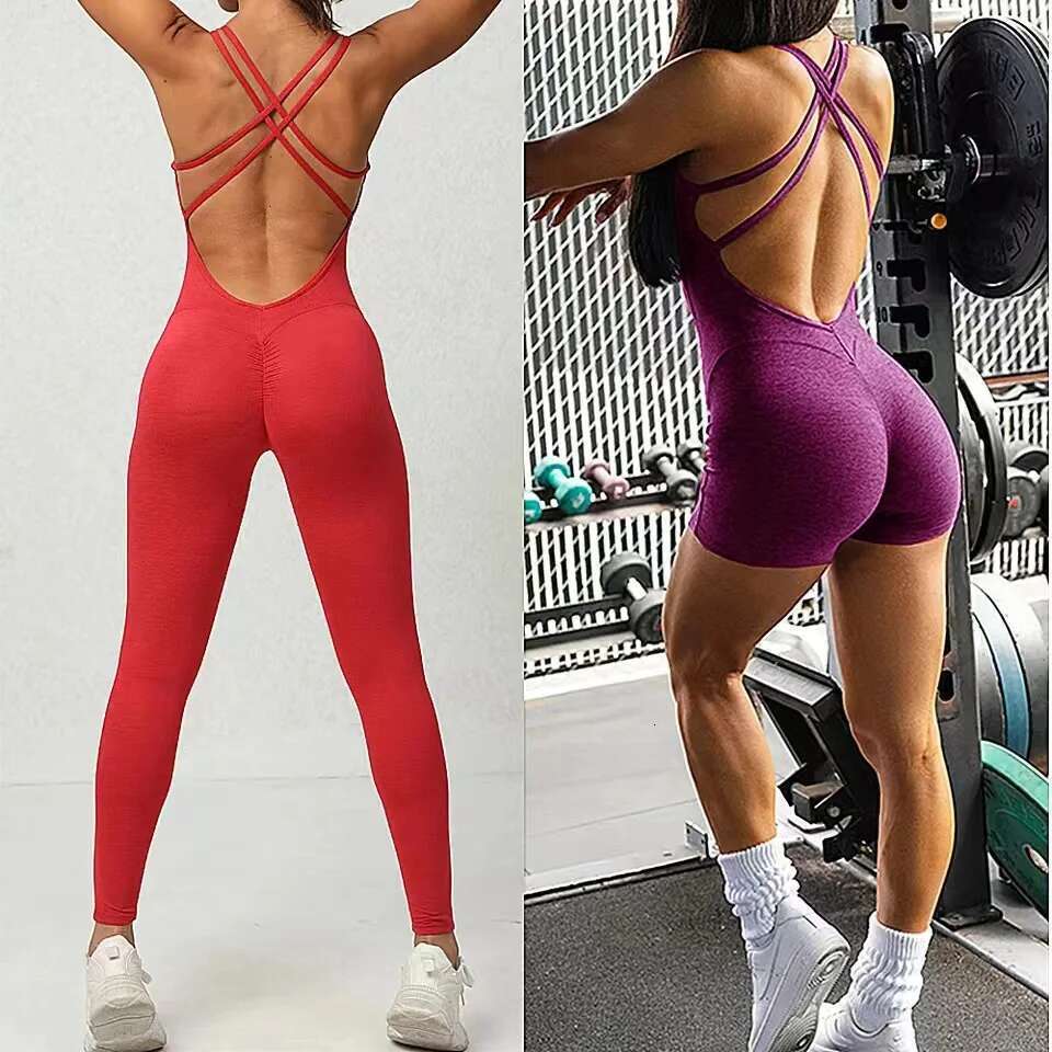 New Pad Lycra Active Wear Gym Yoga Set Fiess Scrunch Legging Women Workout Female Sports Outfit Suits Exercise Jumpsuit KLMY