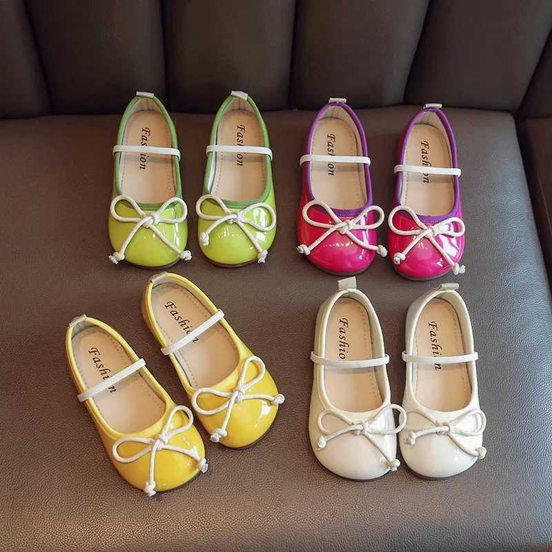 Smooth and Brightly Patent Leather Shoes for Kids Girls Simple Bow-tie Mary Janes Shoes Flats Kawaii Slip on Shoes Girl F07193T250306