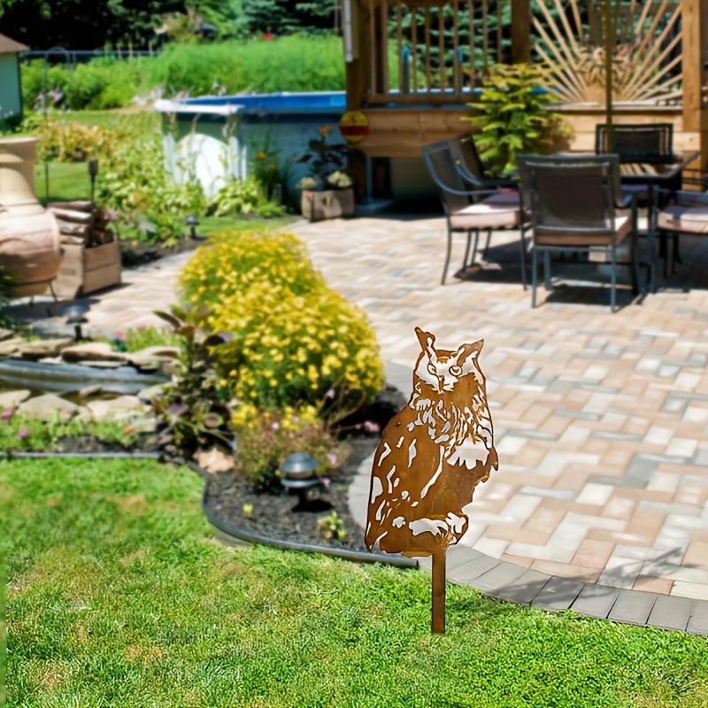 1 Piece Rustic Metal Owl Garden Statue Vintage Rusty Metal Owl Wall Art Durable Animal Decorative Owl Handmade Bird Patio Decoration