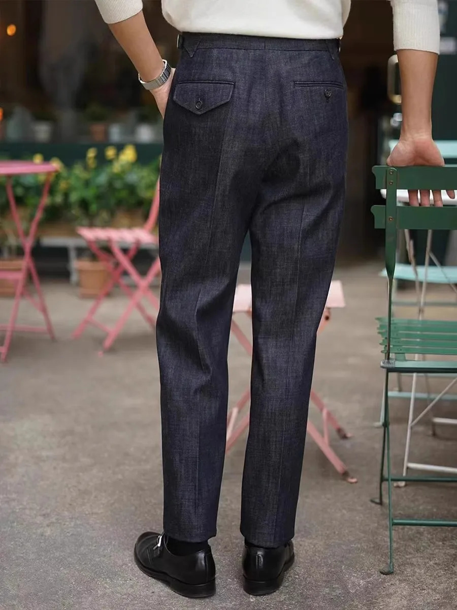 Italian Vintage Paris Button Loose Tapered Casual Pants Naples Washable Jeans Can Be Customized 250306wtt
