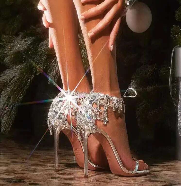 2025 new women's fashion high heels Crystal high-heeled sandals Sexy Thin High Heels Sandals