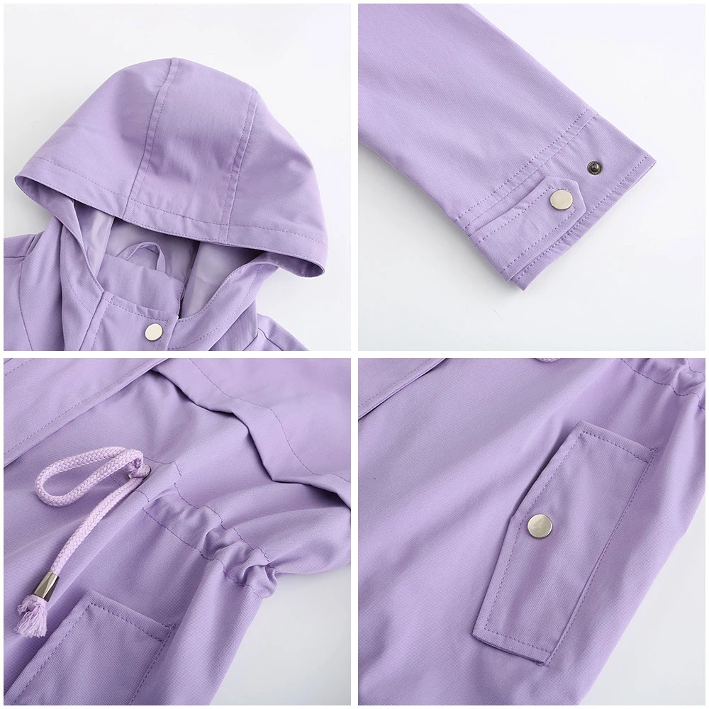SpringAutumn Windbreaker Midlength Women Hooded Coat Waisttight Outdoor Raincoat Fashion Slim Womens Jacket 250306