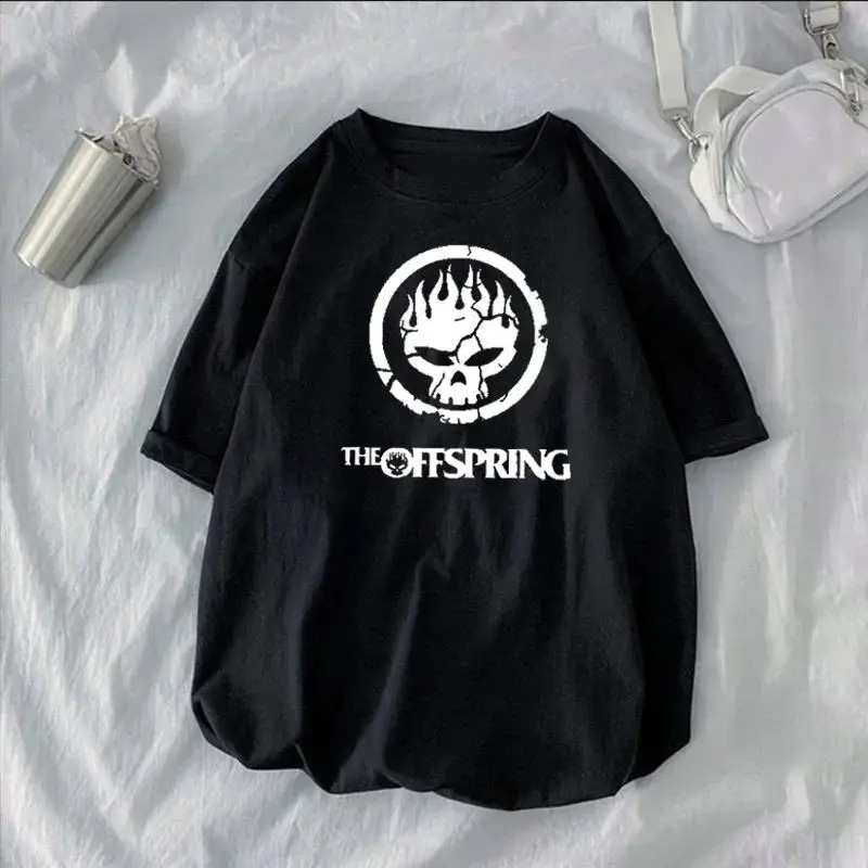 Flame Skull Head Punk Tshirt The Offspring Band Top Men Hipster Streetwear Clothing Shirts 250227