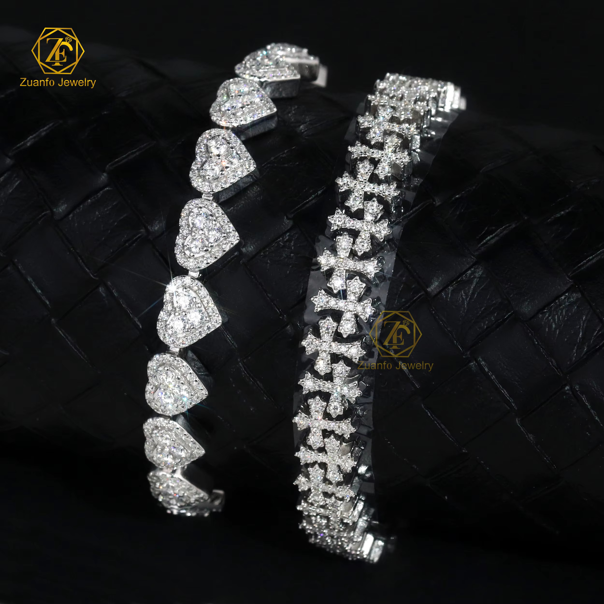 8mm Width Heart Pattern Moissanite Bracelet D VVS GRA Certified 925 Silver Jewelry Ice Out Hiphop Men Bracelet