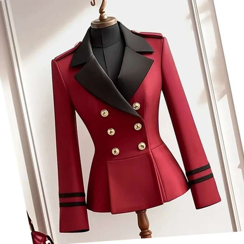 2025 Spring Autumn Women's Popular Explosions Anchorage Red Suit Temperament Slim Waist Advanced Contrast Jacket