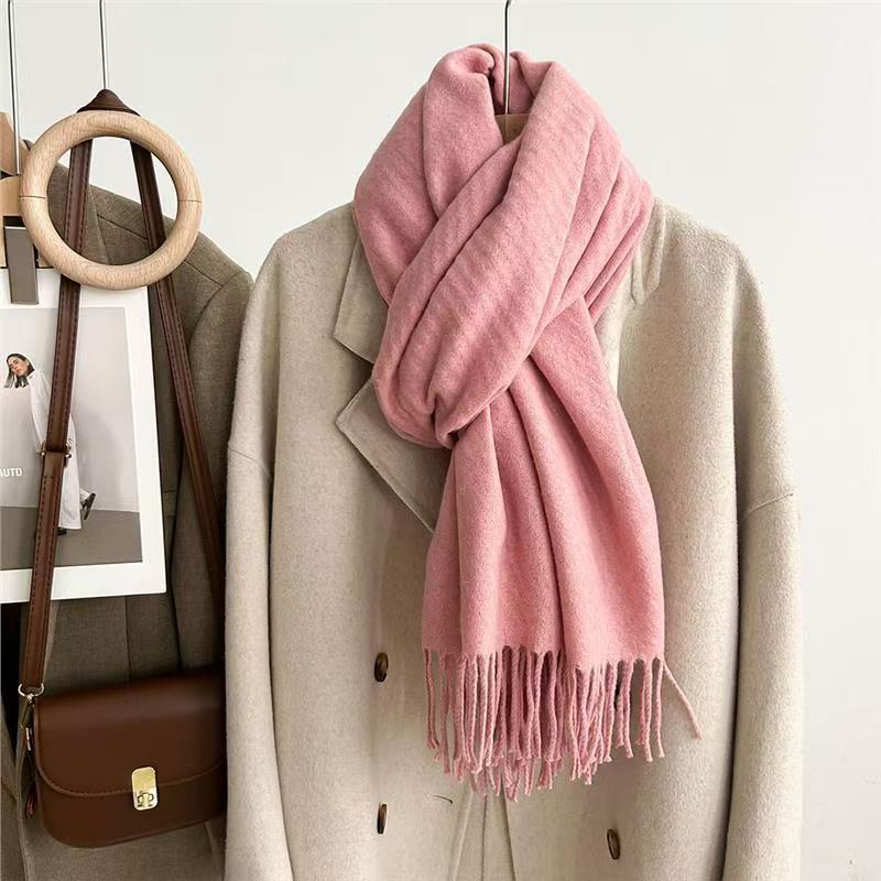 K058 Angola red scarf women's winter Korean version long winter thickened shawl high-grade wool solid color neck scarf men