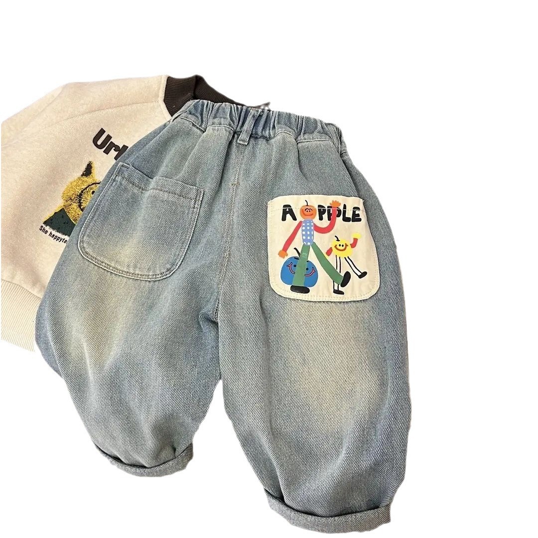Ddmyshoesvip New Jeans And Autumn Edition Children S Western Style Outerwear Love Baby Girl Spring Dress Pants Printed