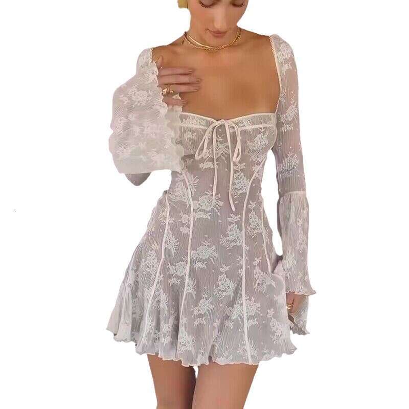 Autumn women's style fashionable slim fit lace horn long sleeved strap A-list dress for women 2025 new casual fashion trend clothing