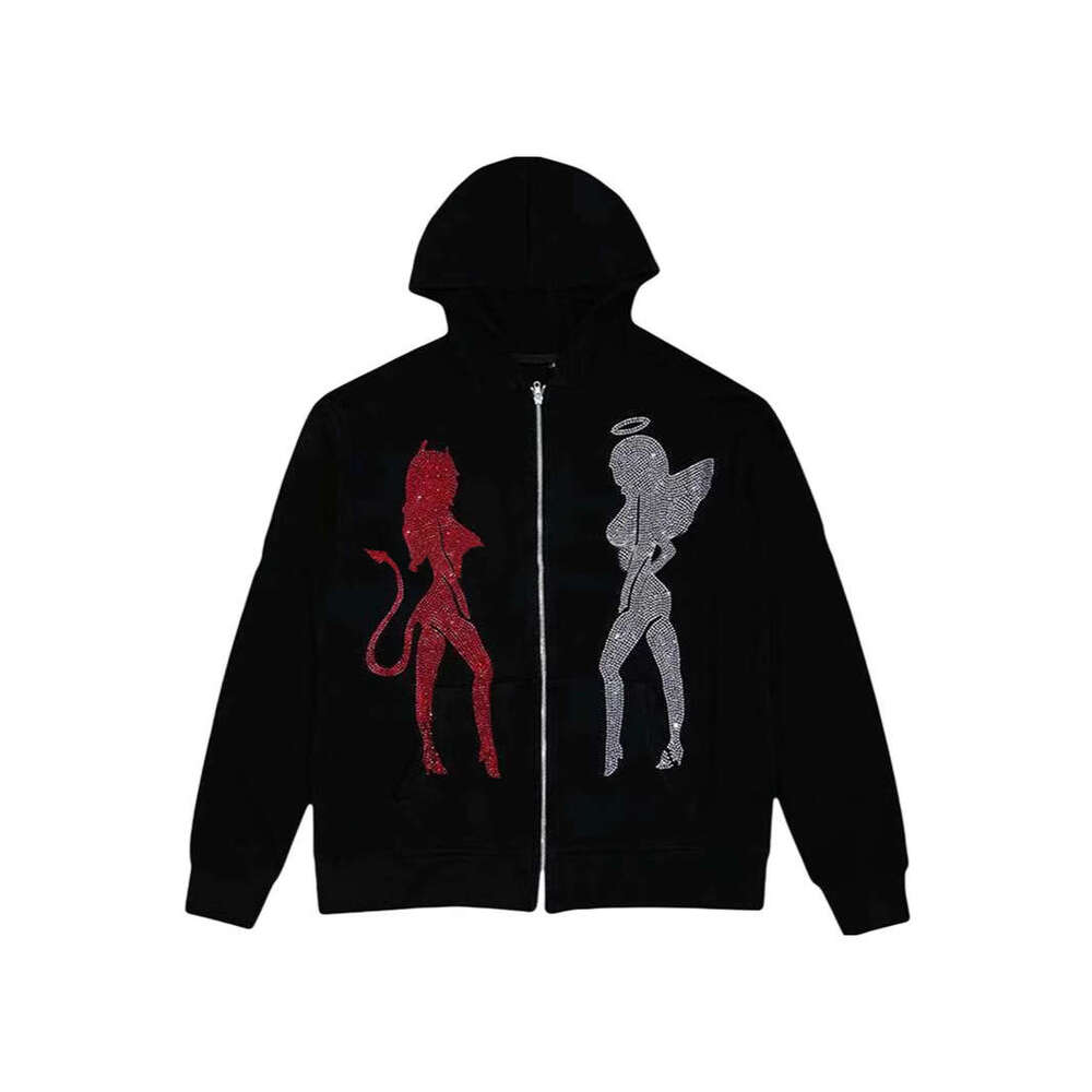 Angel hot stamping new zipper jacket for men and women loose oversized couple cardigan sweatshirt gift for man