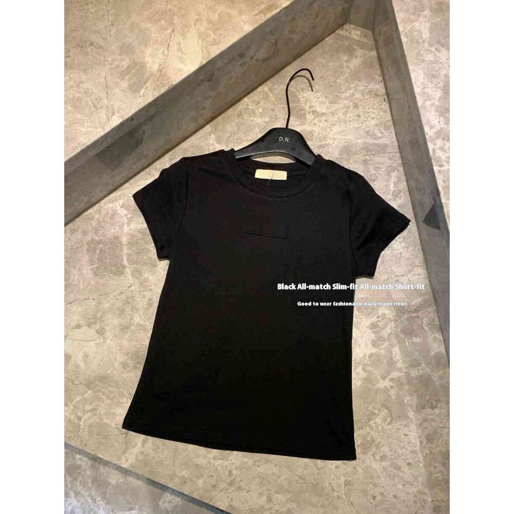 Spring/Summer New Embroidered Simple Shoulder T-Shirt Retro Spicy Girl Style Slim Fit Round Neck Short Sleeve