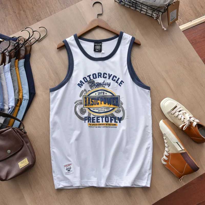 American Letter Print 100% Cotton Sleeveless Vest for Men Vintage Summer Casual Loose Versatile Camisole T-shirt Tees Tank TopsT250318