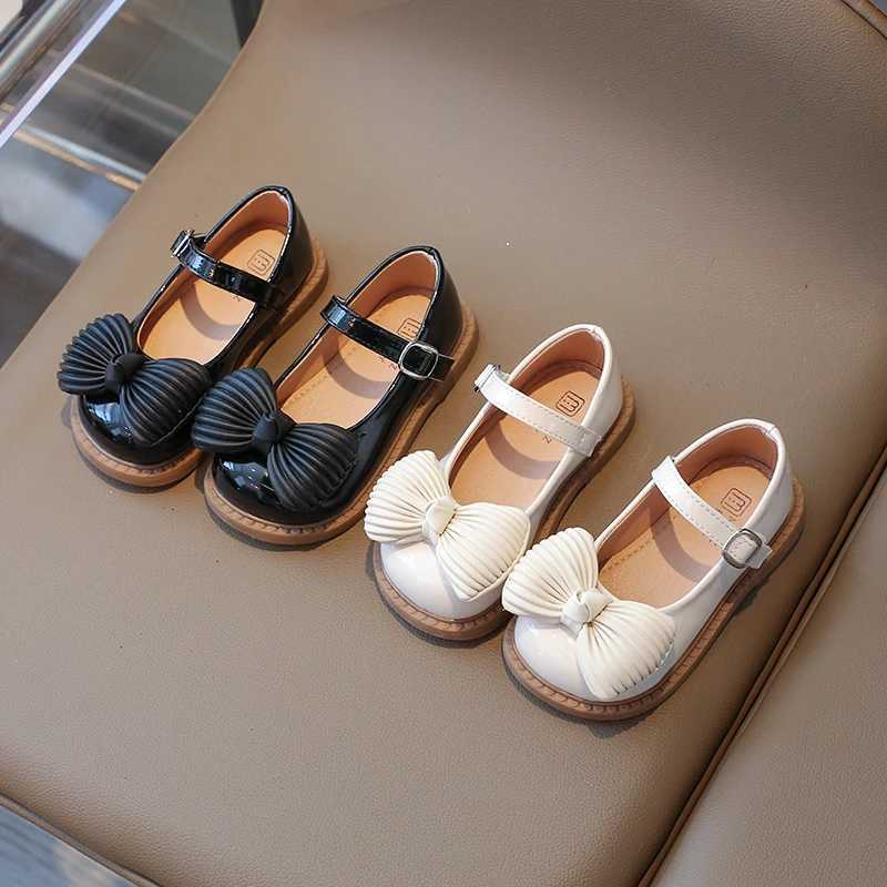 Toddler Girls Mary Janes Bowtie Patent Leather Sweet Children Leather Shoe Round Toe Elegant Hook-loop Kids Flat Shoe 21-30T250306
