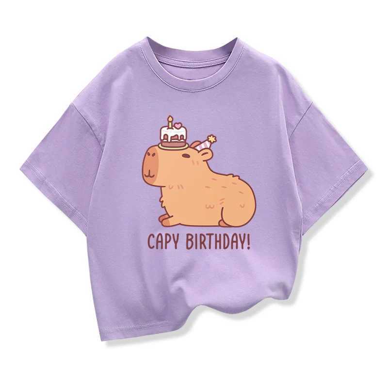 Childrens Birthday Clothing Cute Capybara 2025 Summer Girls Short Sleeve Tops 3-10Years Boys T-shirt Children Birthday GiftsT250306