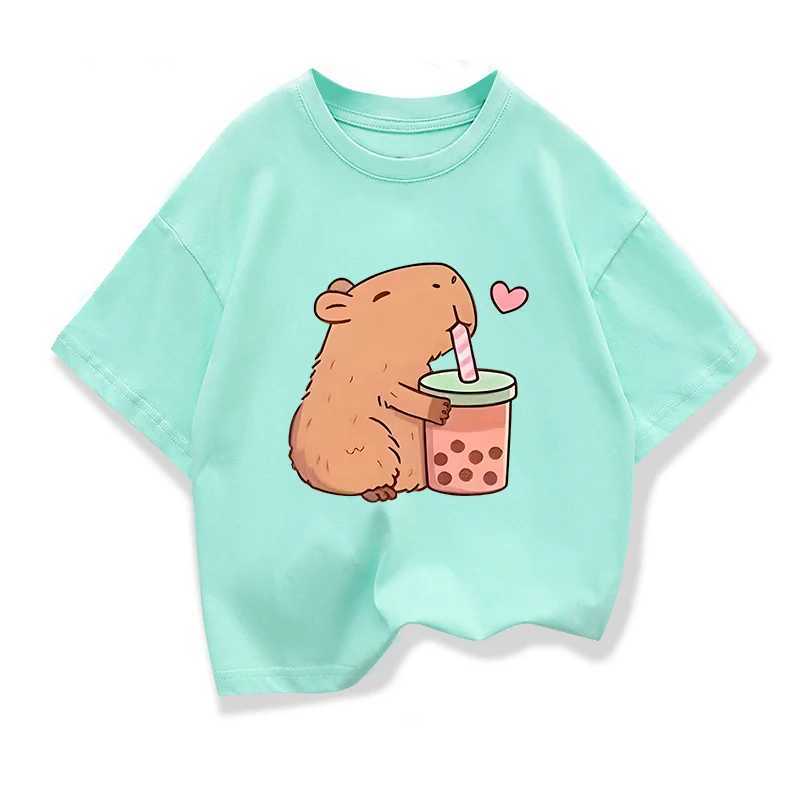 Capybara Kids Clothing Tees Summer Printed Cartoon Fashion Short Sleeve Girls T-shirt Popular Design Childrens T Shirts O-neckT250306