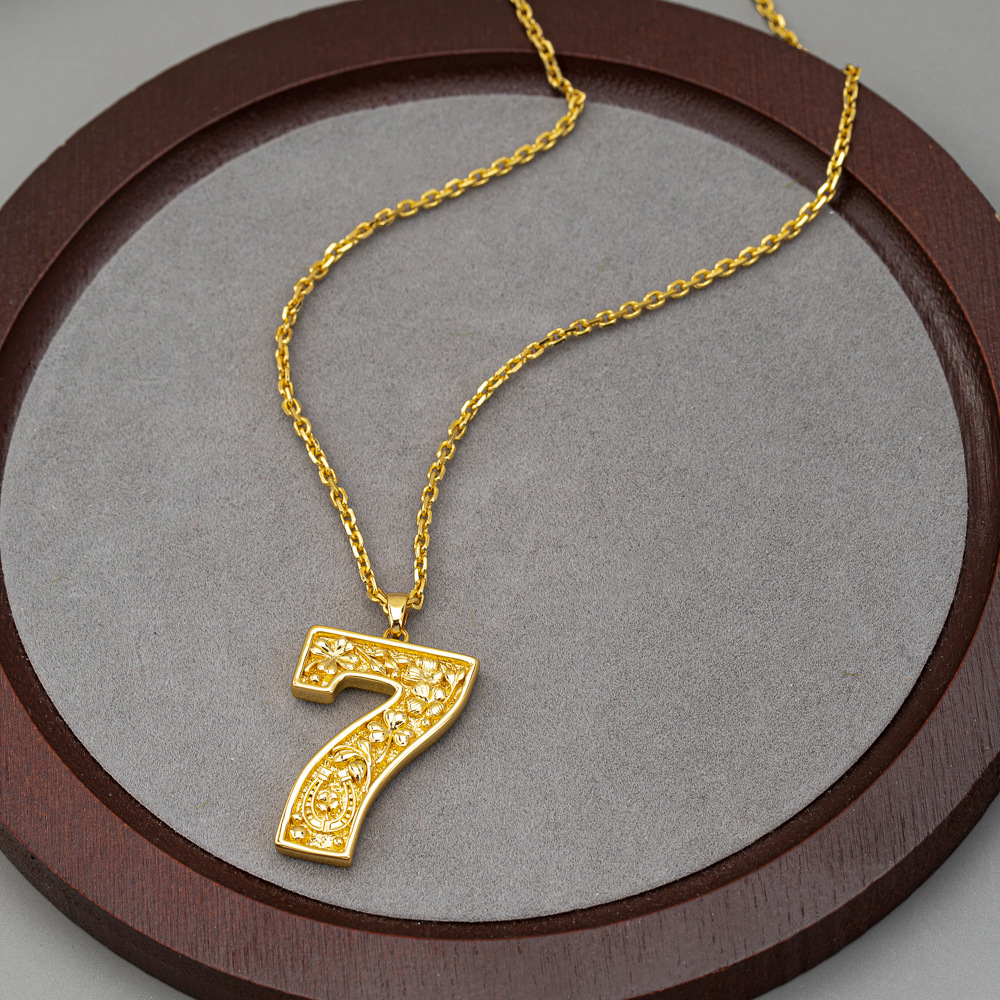 Stylish Simple Brass Gold Plated Lucky Seven Pendant Necklace Collarbone Chain Temperament Woman