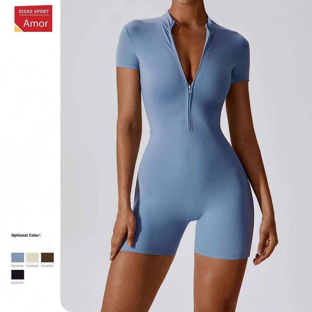 Summer Women's One-Piece Yoga Pants Short Sleeve Shorts Overalls Outerwear High Elastic Cycg Seamless Bodybuilding Bodysuit KLMY
