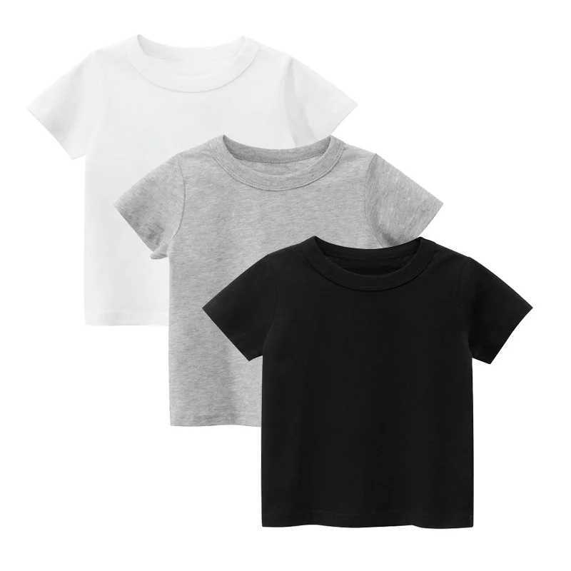 T shirt For Kids Cotton Short Sleeve Boy T Shirts Girl For Tshirt Solid Color Black White Gray Childrens Clothing 2-10 YearT250306
