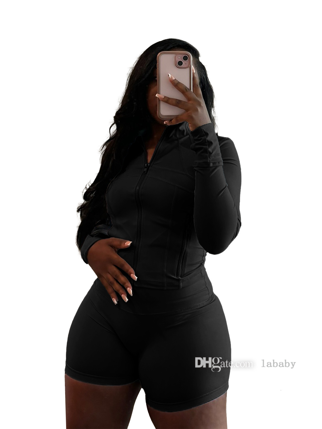 Fashion Womens Tracksuit Sexy Tight Two Piece Set Women Yoga Sets Long Sleeve Zipper Neck Top Blouse And Shorts Pants Sports Leisure