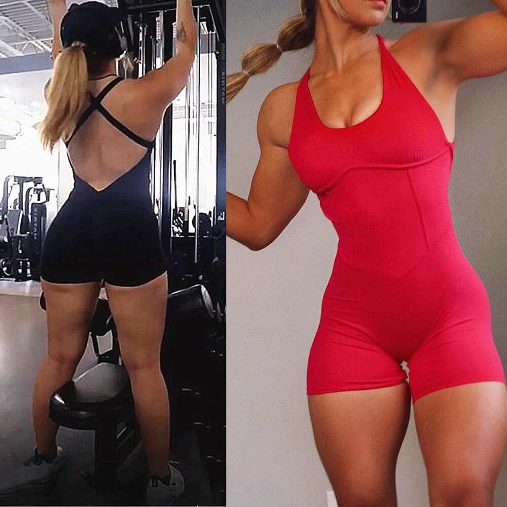 Pad Nylon Women Bodysuit Fiess Suede Yoga High Waist V Butt One-Piece Shorts Set Gym Sports Push Up Cycg Jumpsuit KLMY