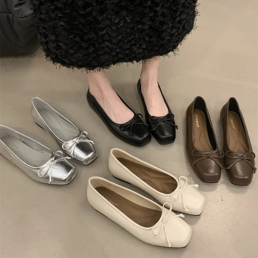 Shallow Mouth Shoes Woman Comfortable And Elegant Casual Female Sneakers Flats Bow-Knot Square Toe Modis Dress Butterfly Summer 250306