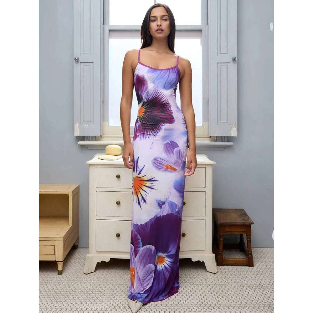 Sexy Party Maxi For Women Summer Fashion Print Sleeveless Backless Bodycon Simple Dresses Casual Club Elegant Strap Dress KLMY