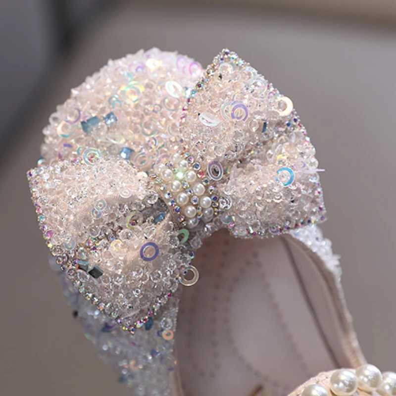 Toddler Girls Princess Shoes Sequins Lace Bowknot 21-36 Children Mary Janes Three Colors Luxury Trendy Party Kids Shoes FlatsT250306