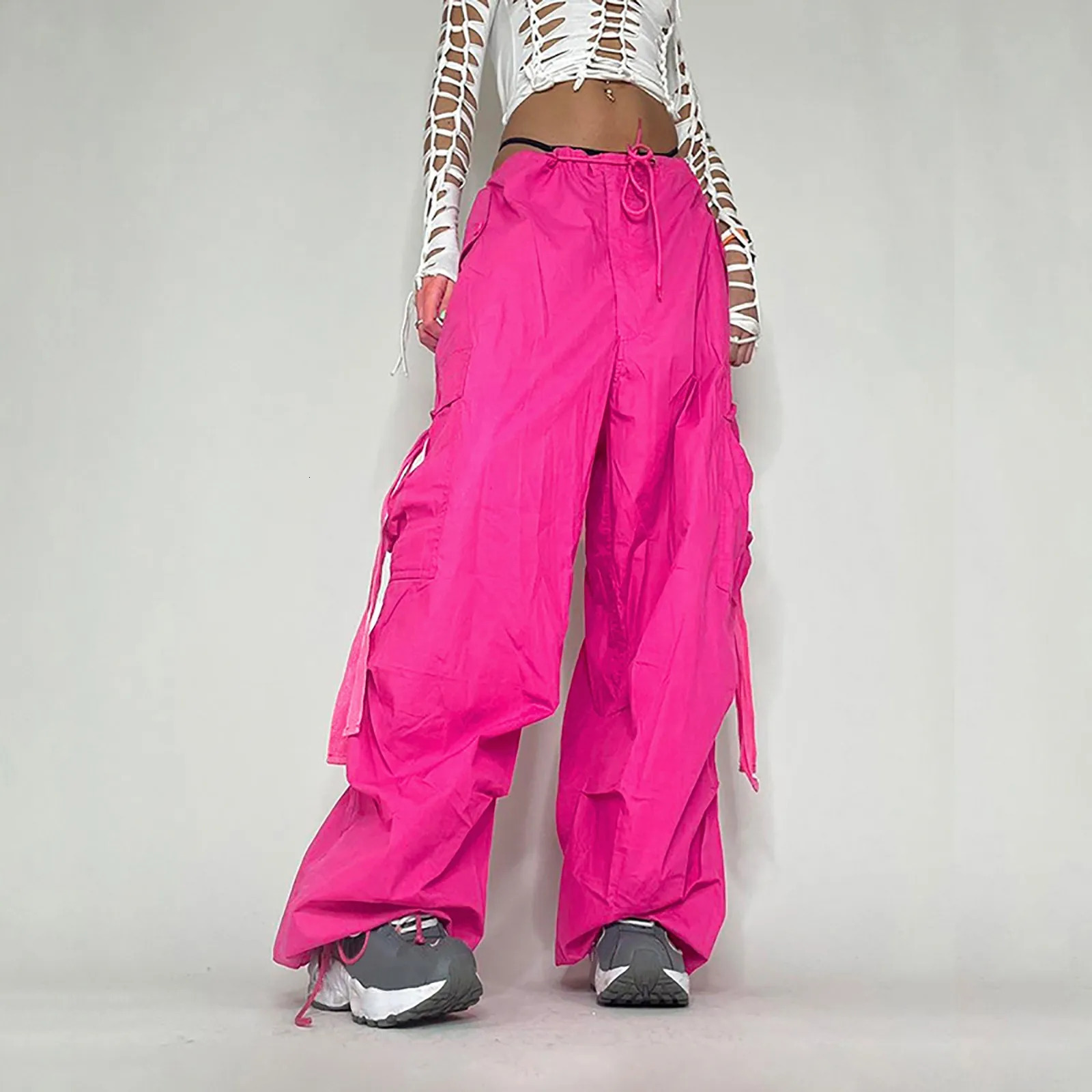Casual Baggy Pink Wide Leg Sweatpants Trousers Drawstring Low Waist Streetwear Pants Techwear Hip Hop Punk Trendy Cargo 250306