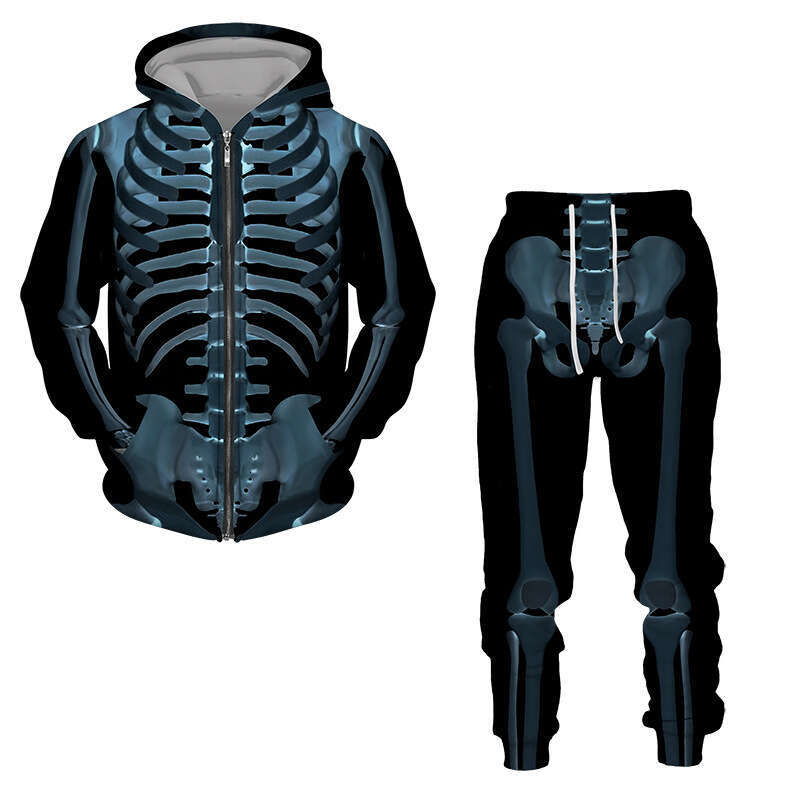 Autumn winter hoodie skeleton 3D sportswear men's outdoor zipper set factory direct sales 2025 new style chic and elegant clothing
