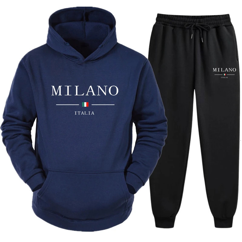 High Quality Men Two Piece Outdoors Mens Tracksuit Set Sportswear Sweatpants Hoodie Fashion Comfortable Casual Jogging 250306