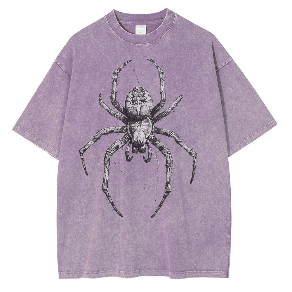 Spider handpainted mens graphic Tshirt casual polyester cotton short sleeved printed oversized 250227Z
