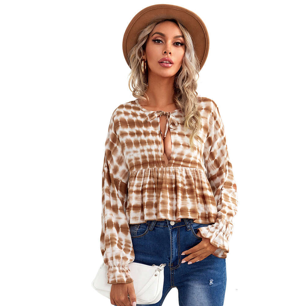Spring/Summer Loose Bohemian Sexy Hollow Strap Long Sleeve Women's Shirt Top KLMY