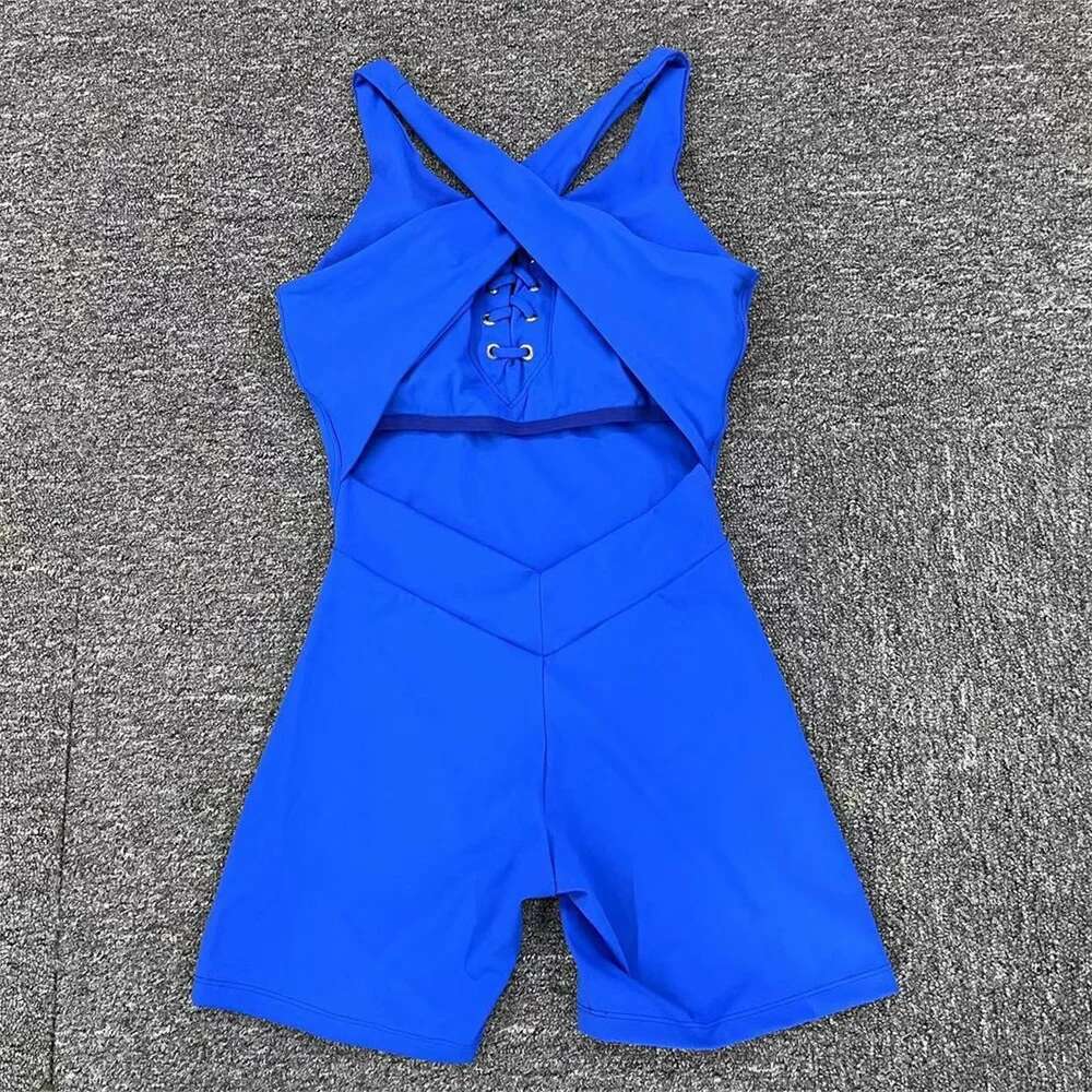 New Lycra Pad Laced Yoga Set Hip Lifting Squat Proof Shorts Sports One Piece Jumpsuit Gym Fiess Bodysuit Active Romper KLMY