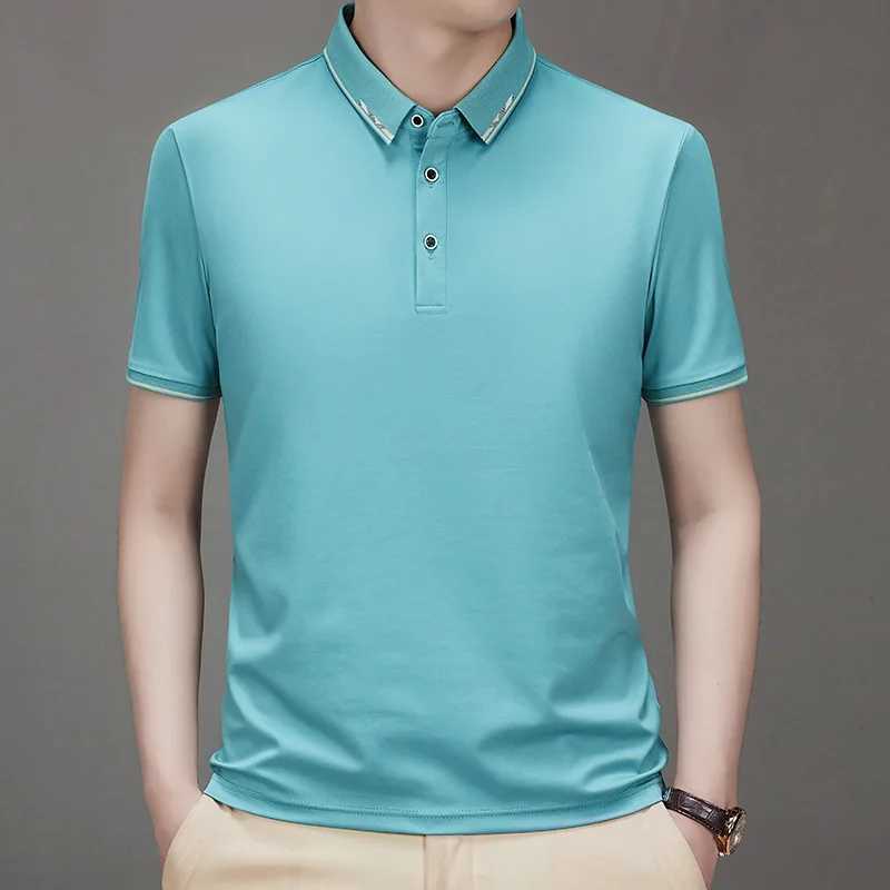 2025 Summer New Style Mens Middle-aged and Young Lapels with Mulberry Silk Fashion Casual Short-sleeved T-shirt POLO Shirt X250306
